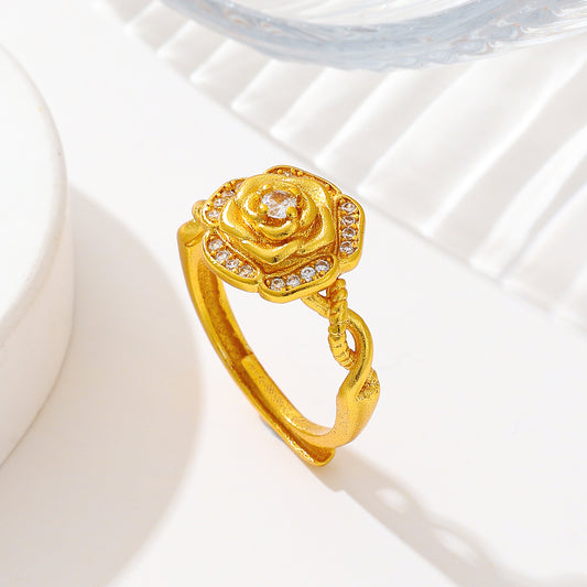 MY1731 24K Gold Plated Adjustable Women Rose Ring