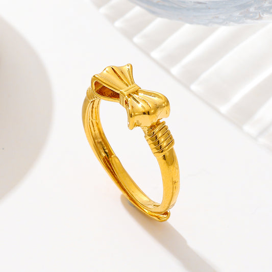 MY1747 24K Gold Plated Adjustable Copper Ring with Bow Design for Women
