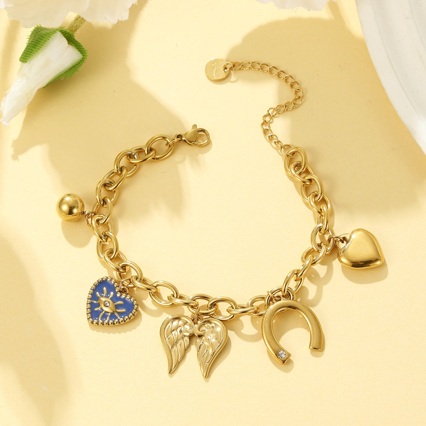 MY1708 Stainless Steel Bracelet at Wholesale Price [ Wing and Heart Charm ]