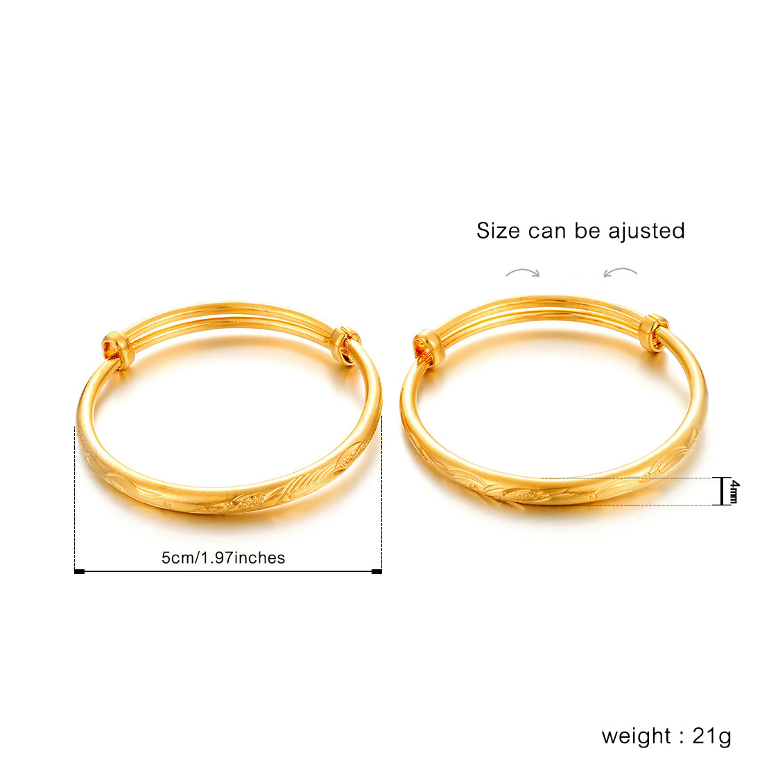 2pcs /lot 18K Gold Plated Baby Bangles Bracelets for one year old  Birthday gifts