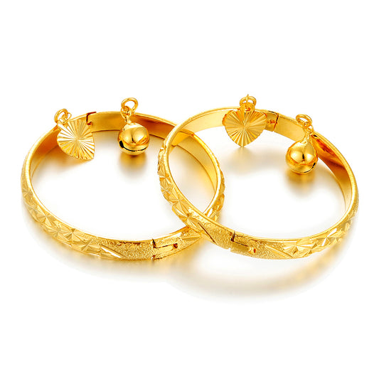 Ethlyn 18K Gold Plated Baby Bangles Bracelet for infants boys girls Stars Bells Heart Jewelry (2pcs/lot)