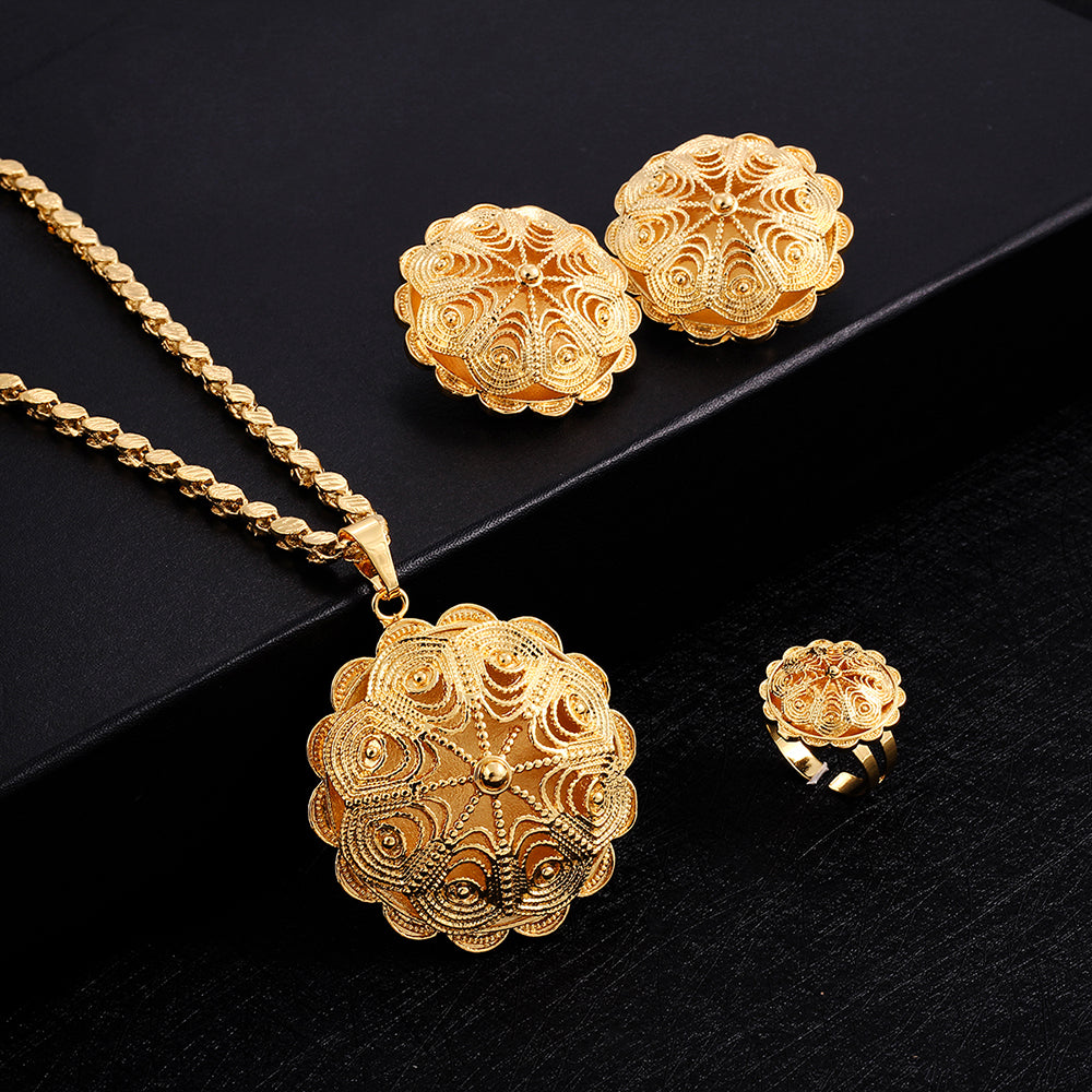 18K Gold Plated Big Size Jewelry Sets for Ethiopian Habesha Women Wedding Party Jewelry