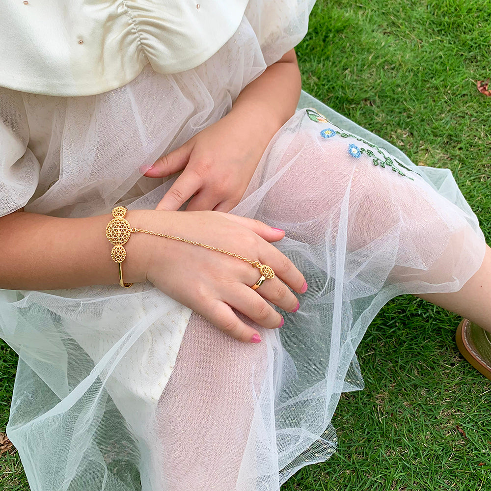 Girls Jewelry 18K Gold Plated Kids Bangle with ring Birthday Party Gifts for little girls