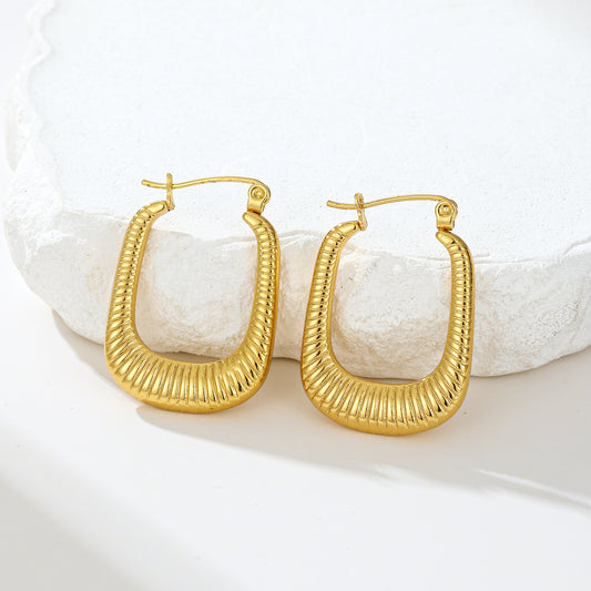MY2003 Stainless Steel Square Earrings Plated with Real Gold