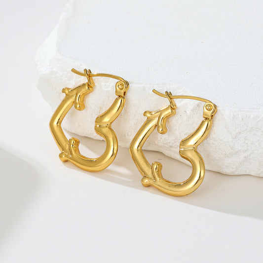 MY2005 Stainless Steel Heart-Shaped Earrings Plated with Real Gold