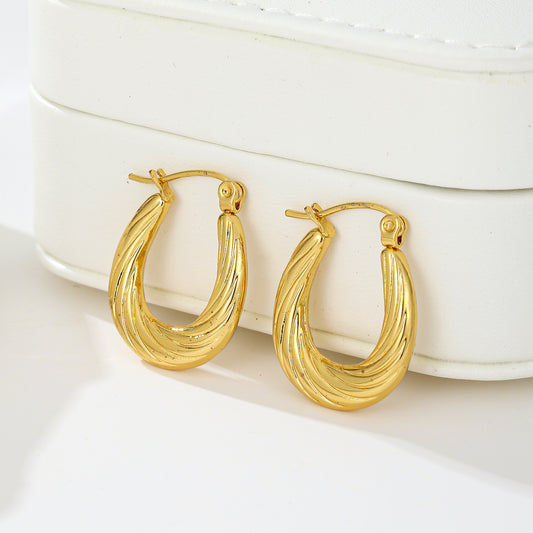 MY2006 Stainless Steel Hoop Earrings Plated with Real Gold