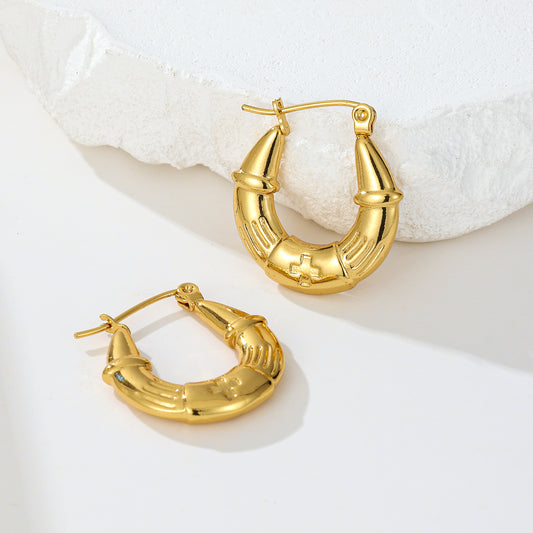 MY2007 Stainless Steel Hoop Earrings Plated with Real Gold