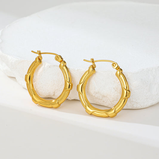 MY2012 Stainless Steel Hoop Earrings Plated with Real Gold