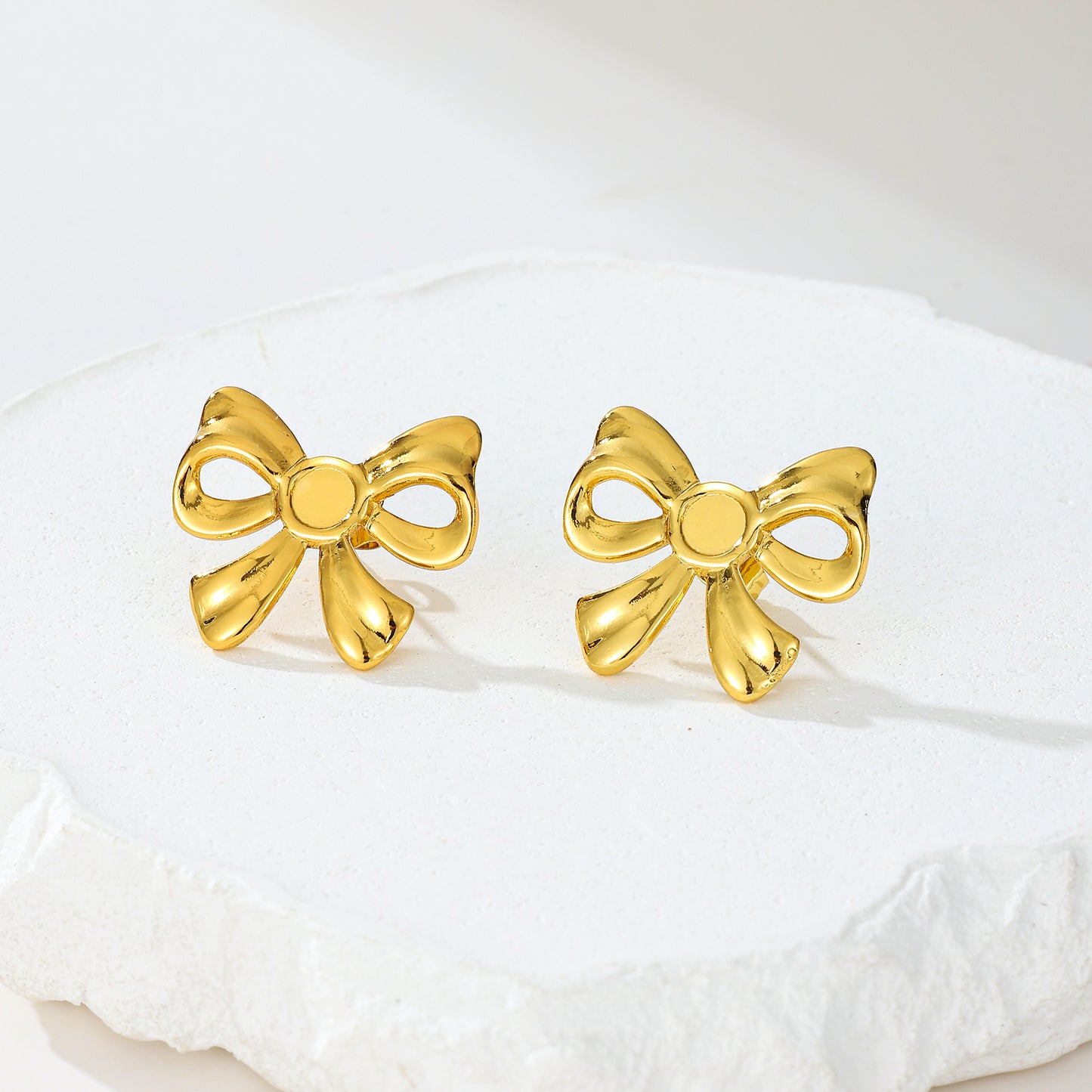 MY2014  Stainless Steel Bow-Shaped Stud  Earrings Plated with Real Gold