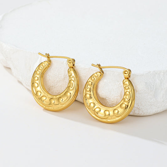 MY2015 Stainless Steel Hoop Earrings Plated with Real Gold