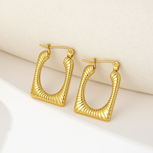 MY2016 Stainless Steel Square Earrings Plated with Real Gold