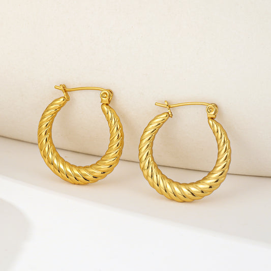MY2018 Stainless Steel Hoop Earrings Plated with Real Gold