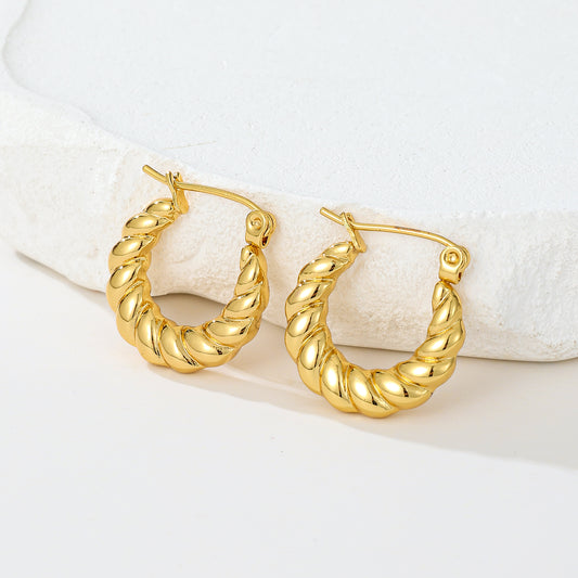 MY2021 Stainless Steel Hoop Earrings Plated with Real Gold
