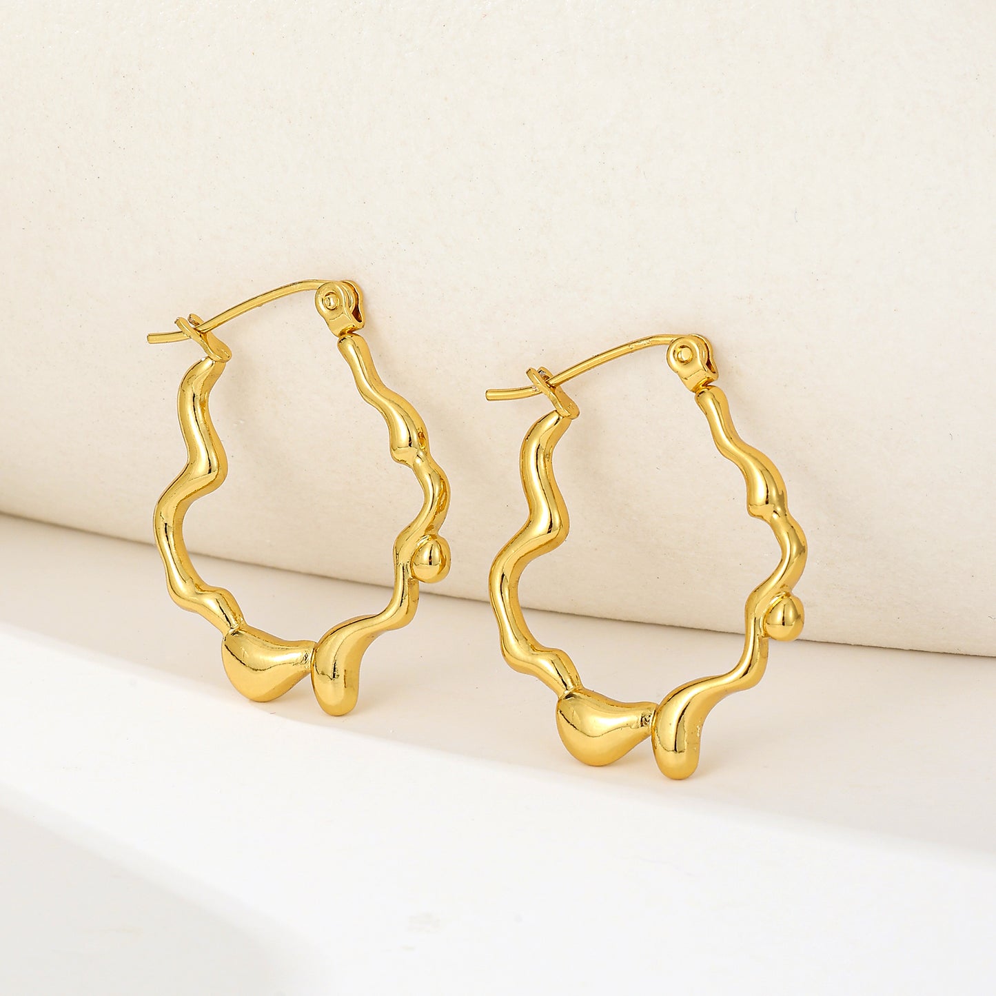 MY2022 Stainless Steel Hoop Earrings Plated with Real Gold