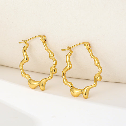 MY2022 Stainless Steel Hoop Earrings Plated with Real Gold