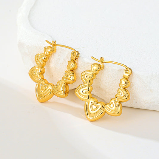 MY2032 Stainless Steel Heart Design Hoop Earrings Plated with Real Gold