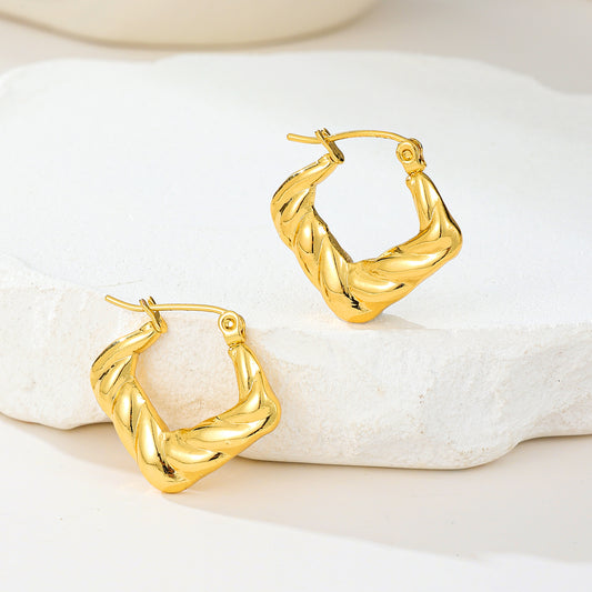 MY2035 Stainless Steel Square Earrings Plated with Real Gold