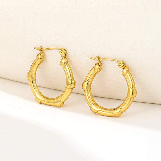 MY2036 Stainless Steel Hoop Earrings Plated with Real Gold