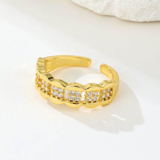 MY2052 24K Gold-Plated Openable Copper Ring Adorned with White Zircon