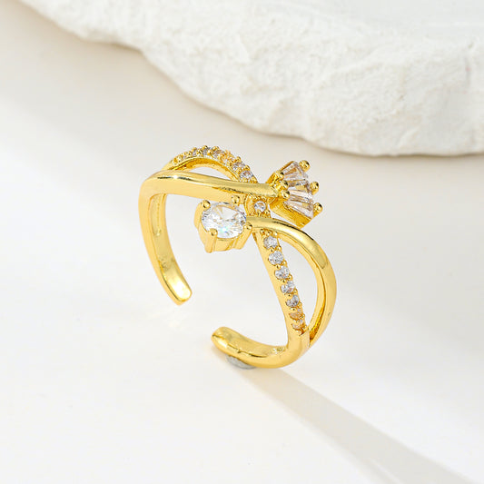 MY2053  24K Gold-Plated Openable Copper Ring Adorned with Zircon