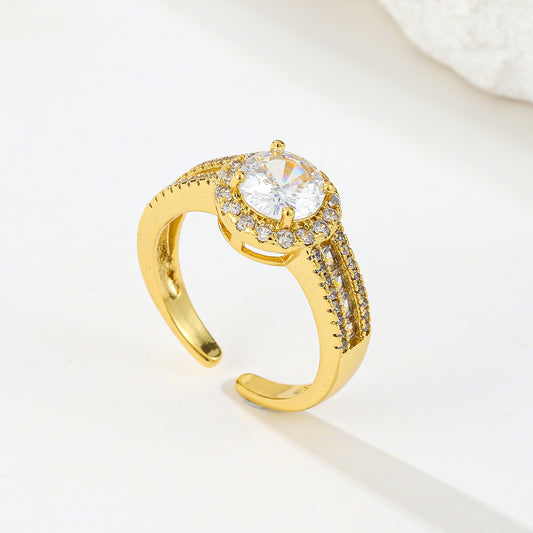 MY2055 24K Gold-Plated Openable Copper Ring with Circular Design Adorned with White Zircon