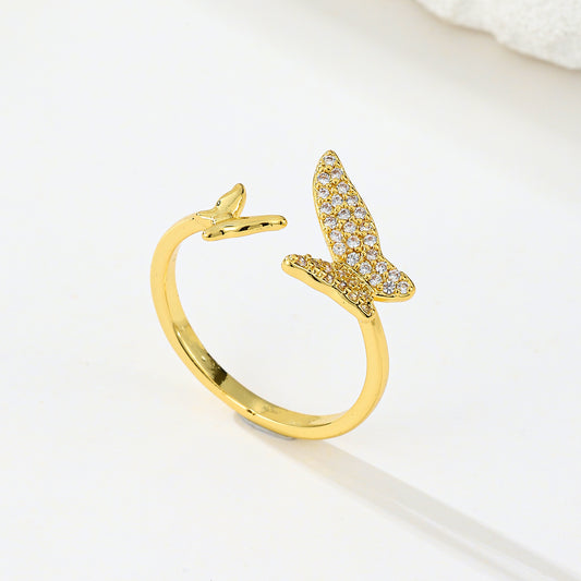 MY2056 24K Gold-Plated Openable Copper Ring with Butterfly-Shaped Design Adorned with Zircon
