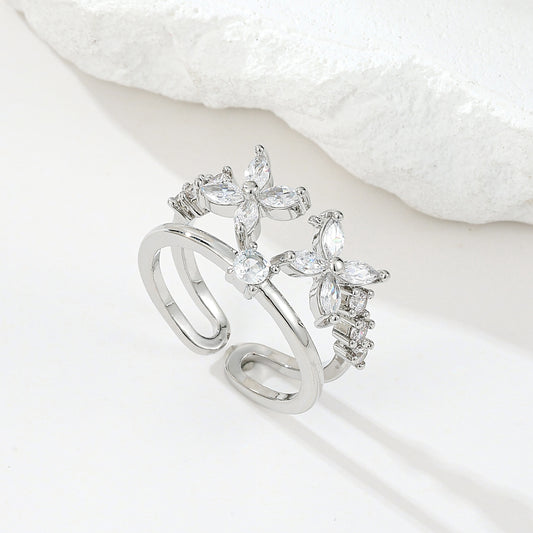 MY2059 Gold-Plated Openable Copper Ring with Flower Design Adorned with Zircon