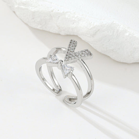 MY2060 Gold-Plated Openable Copper Ring with Bow Design Adorned with Zircon