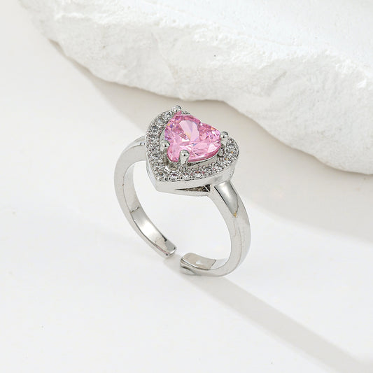 MY2061 Gold-Plated Openable Copper Ring with Pink Heart-Shaped Design Adorned with Zircon