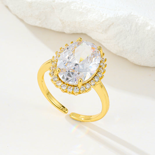 MY2063 24K Gold-Plated Openable Copper Ring Adorned with White Zircon