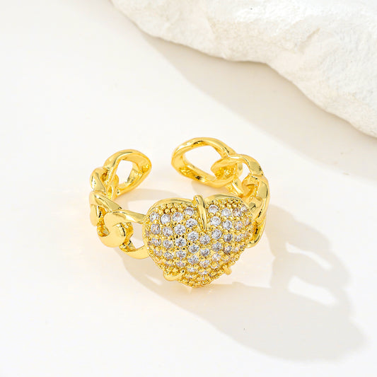 MY2057 Gold-Plated Openable Copper Ring with Heart-Shaped Design Adorned with Zircon