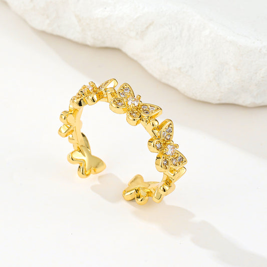 MY2068 24K Gold-Plated Openable Copper Ring with Butterfly-Shaped Design Adorned with White Zircon
