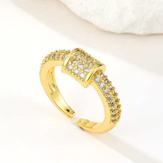 MY2069 24K Gold-Plated Openable Copper Ring Adorned with White Zircon