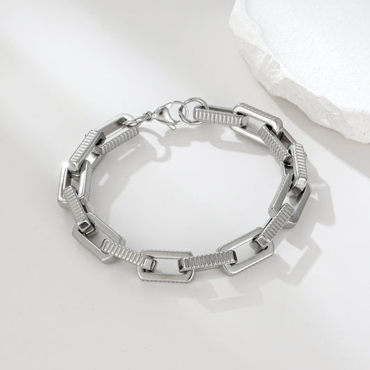 MY2103 Stainless Steel Fixed Size Bracelet with Lengthened Cross Chain Design