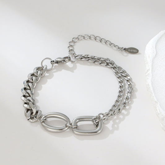 MY2114 Stainless Steel Adjustable Cuban Chain Bracelet Plated with Real Gold