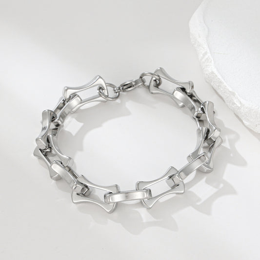 MY2115 Stainless Steel Fixed Size Unique Cross-Cuban Chain Bracelet Plated with Real Gold