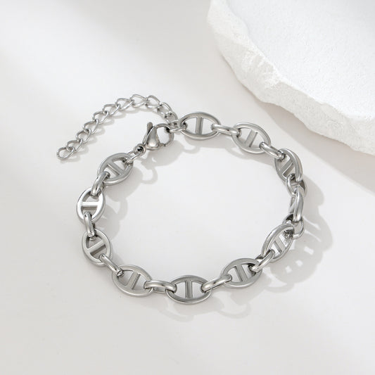 MY2118 Stainless Steel Adjustable  Rectangular Link Chain Bracelet Plated with Real Gold
