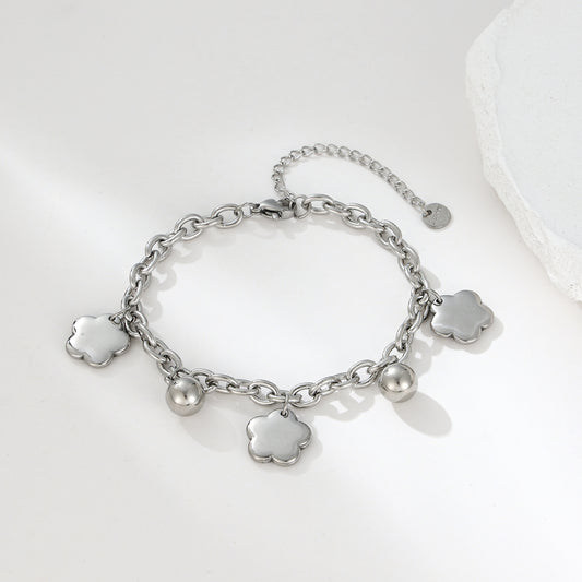 MY2124 Stainless Steel Adjustable O-Link Chain Bracelet with Heart and Ball Charm