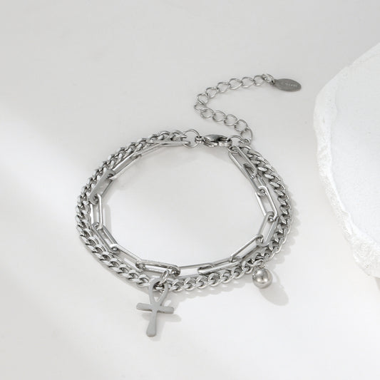 MY2125 Stainless Steel Adjustable AB Chain Bracelet with Charms