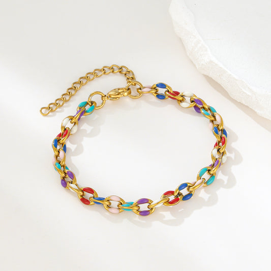MY2127 Stainless Steel Adjustable Colored O-Link Chain Bracelet Plated with Real Gold