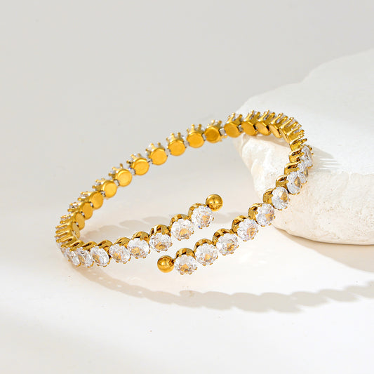 MY2142 Stainless Steel Openable Bangle with Zircon Design