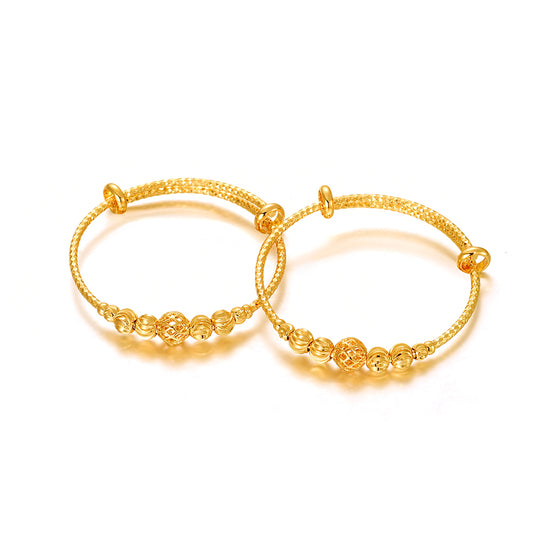 2Pcs/Lot Girls Jewelry Gold Plated Adjustable Beads Bracelet Bangle Birthday Present for Kid Baby Toddlers