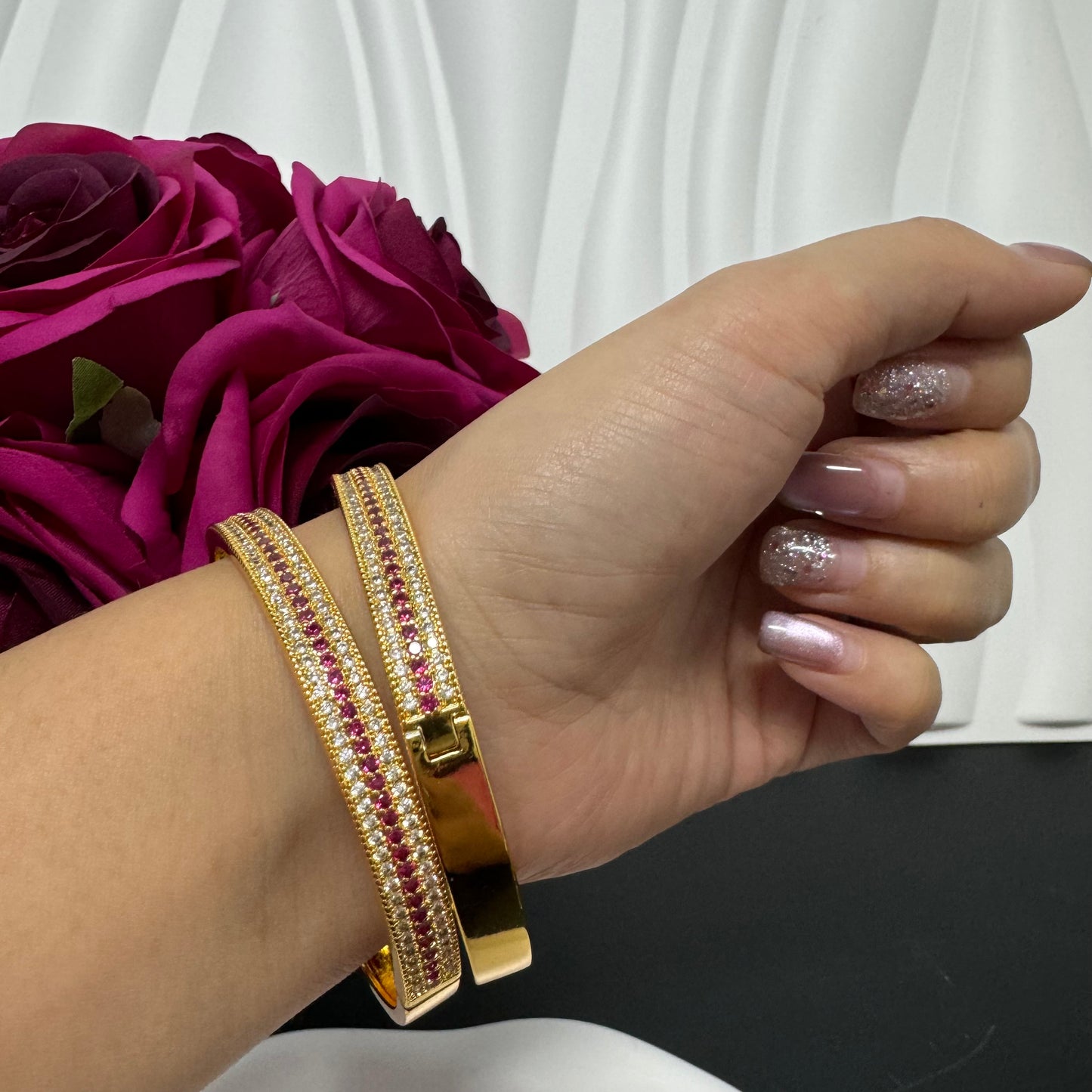 2pcs/pack Ethlyn Openable 24KGP Copper Bangles Wholesale