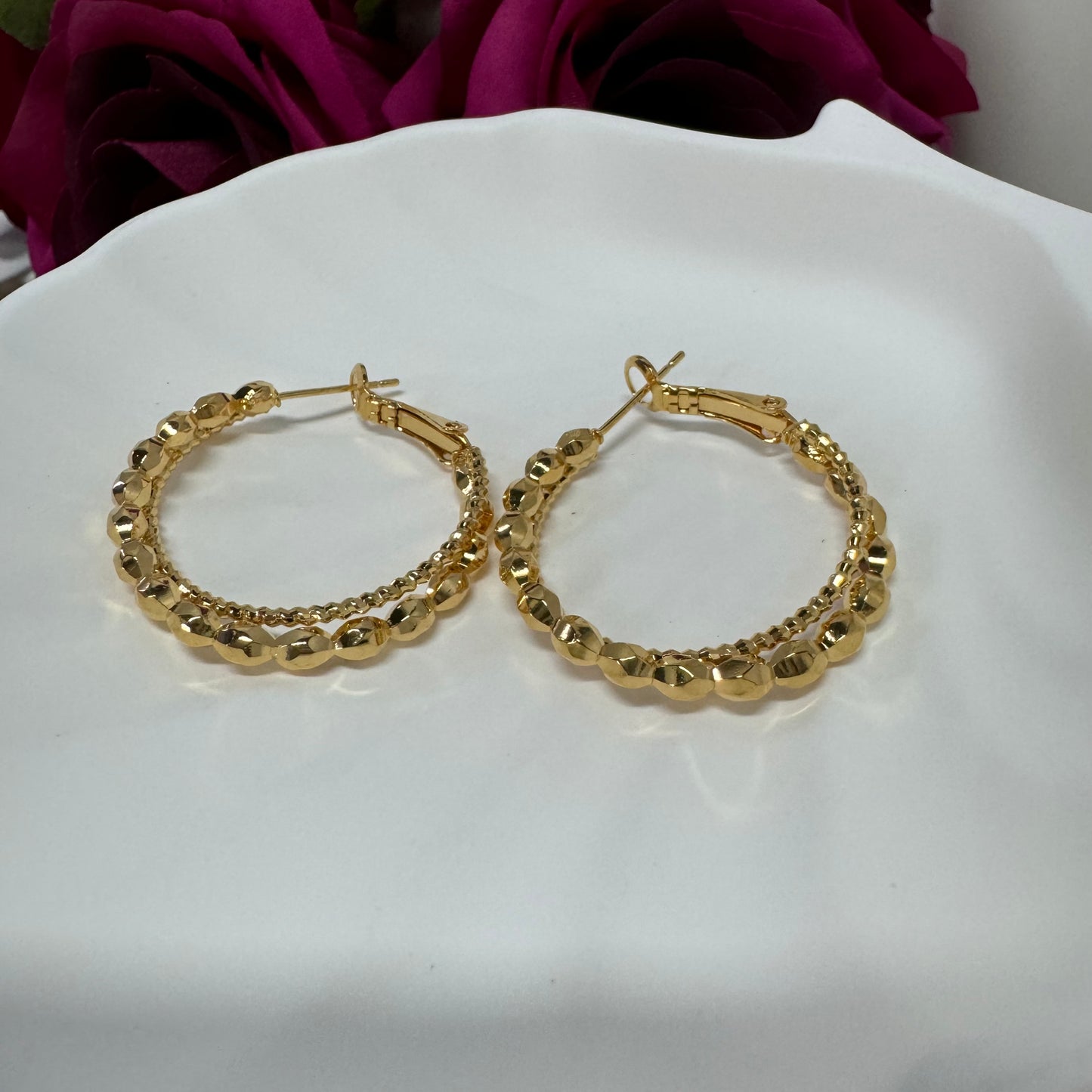 3pairs/pack 18KGP middle size hoop earrings gifts for her