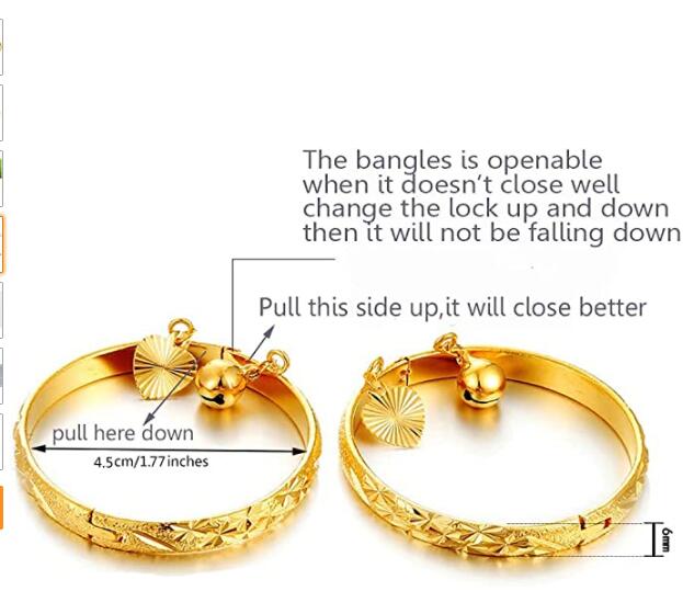 Ethlyn 18K Gold Plated Baby Bangles Bracelet for infants boys girls Stars Bells Heart Jewelry (2pcs/lot)