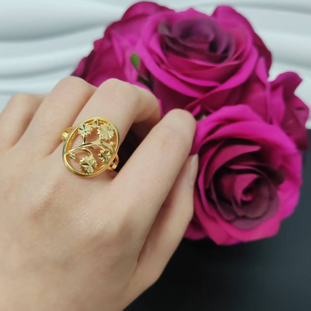 3pcs/lot gold plated big ring adjustable size