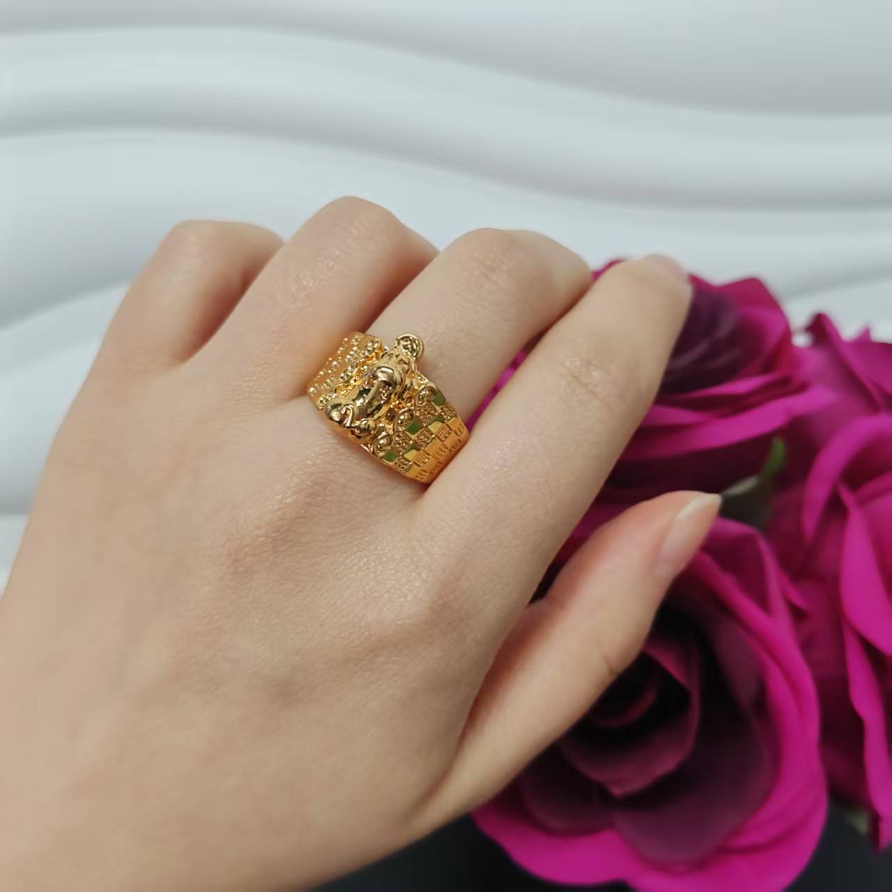 3pcs/lot 24k gold plated copper women big ring adjustable size ring
