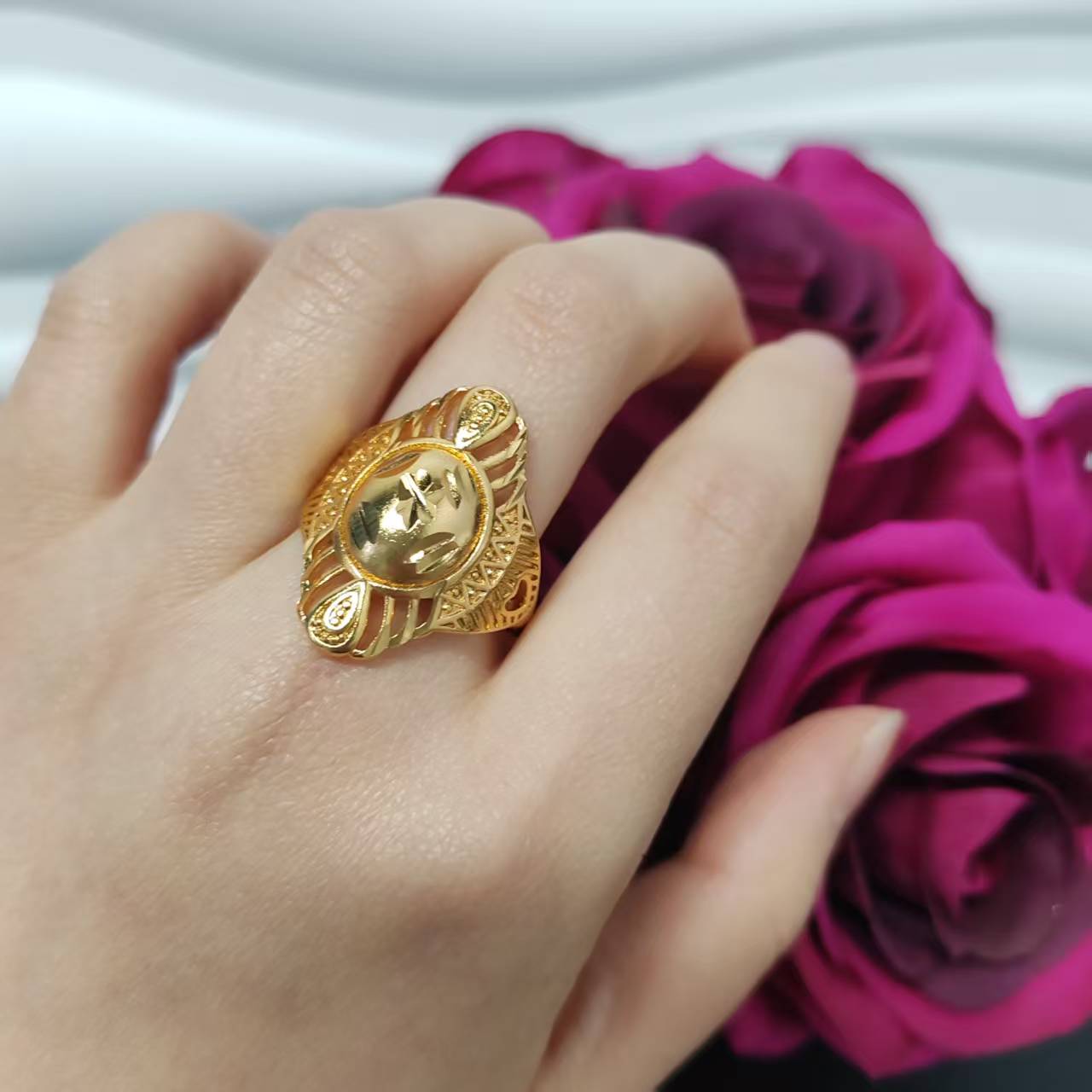 3pcs/lot gold plated big ring adjustable size