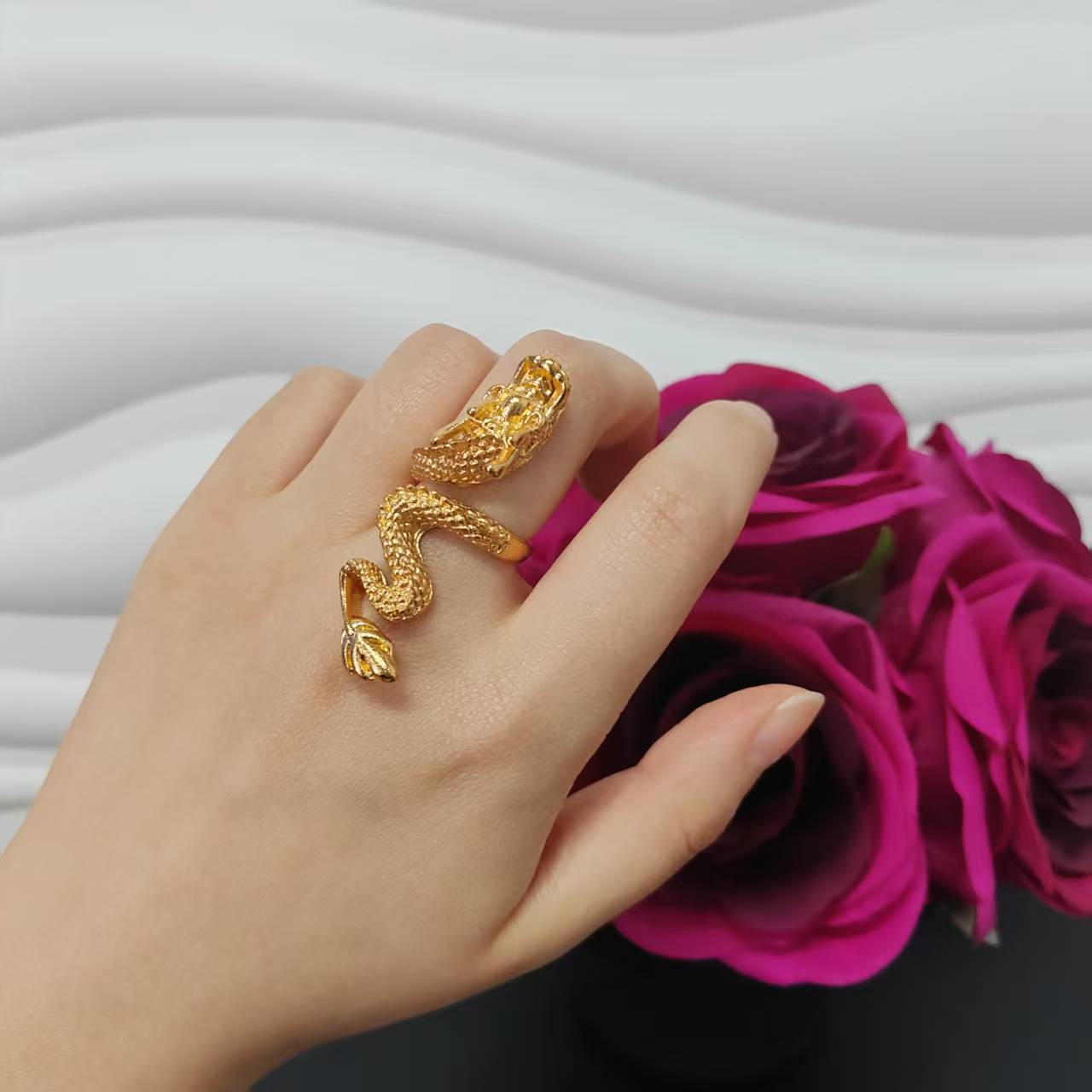 3pcs/lot 24k gold plated copper women big ring adjustable size ring