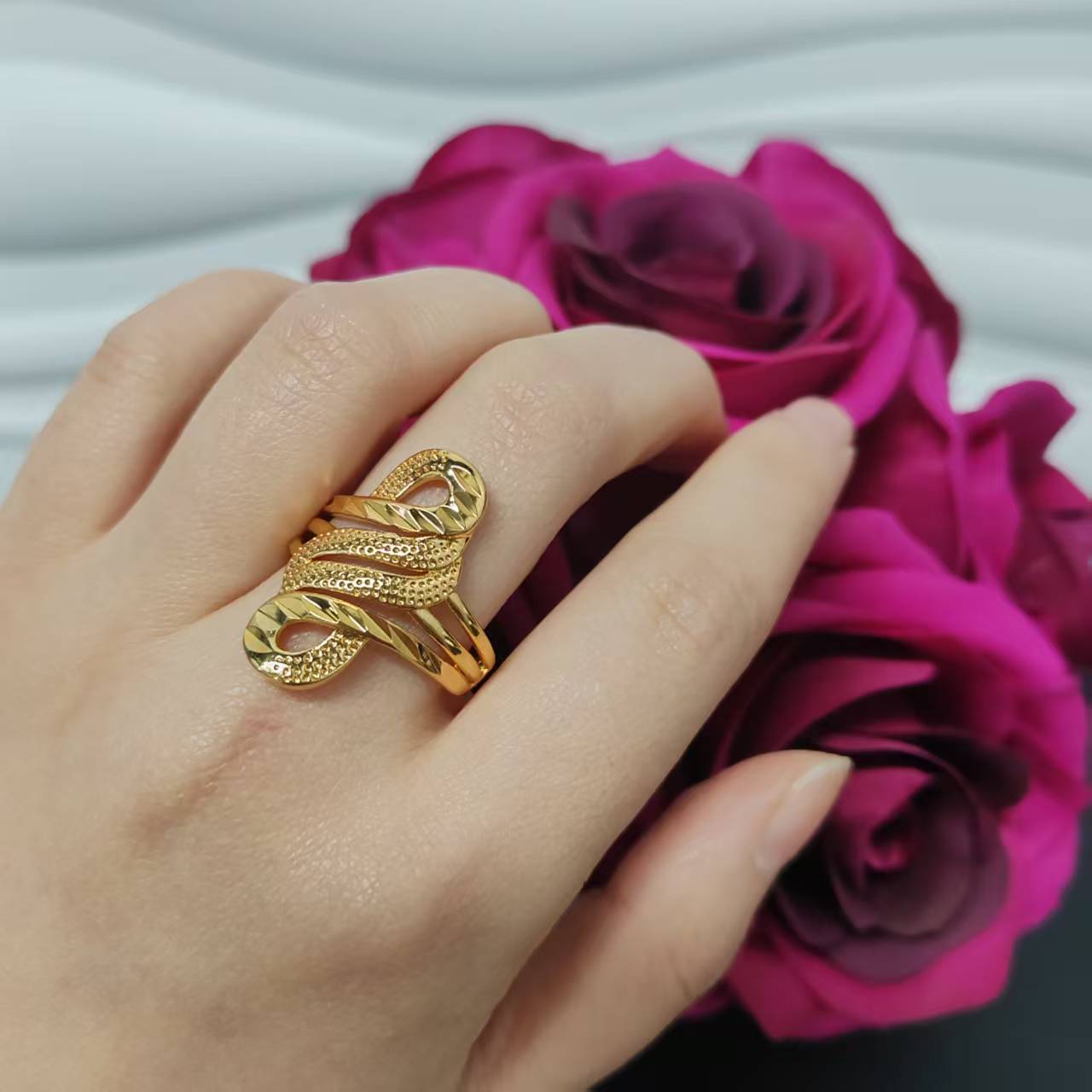 3pcs/lot gold plated big ring adjustable size